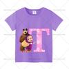 Mashas and The Bear Summer T-shirt Girl Children Tops Cute Cartoon Letters A-Z Print Clothing Short Sleeve Kids Casual Clothes