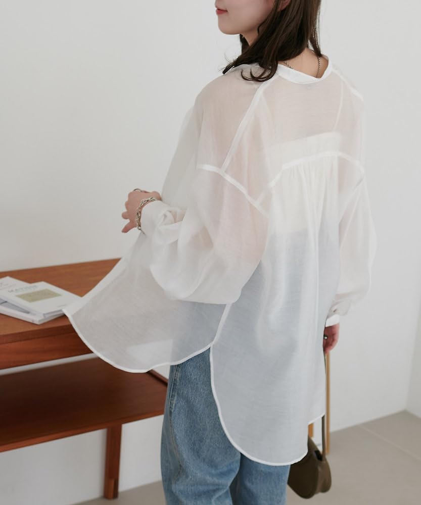 Sheer Band Collar Shirt Colors DCZ1041204A0001 Free Size Violet [Discoat] [Discoat] [Revival] (Web-Exclusive Available)