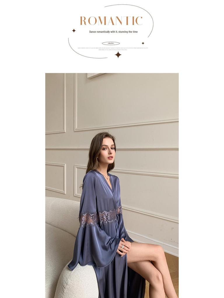 Yaoting Women's Satin Lace Backless Pajamas - Spring/Summer Lightweight Ice Silk Homewear 2700