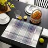 4 PCS Fresh And Simple Grid Patterned Placemats Waterproof And Non Slip Kitchen Dining Table Decoration