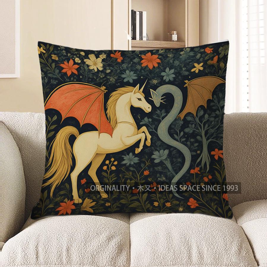 Home Decor Unicorns in Floral Forest Pillow Cover Pattern Cushion Cover Suitable for Sofa Bedroom Car Pillow Cover