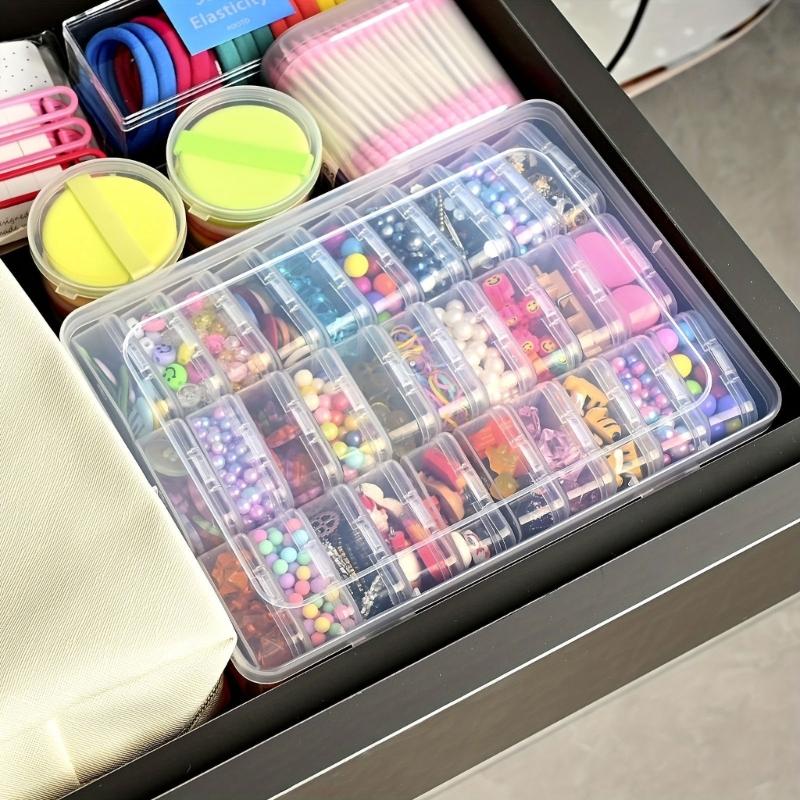 Stylish 30 Compartment Clear Organizers Box Sturdy Plastic Storage Case Portable for Jewelry Beads Desk Accessories