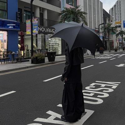 Gothic Long-Handle Women's Automatic Umbrella - Rain or Shine, Black Sun Protection, Dark Subculture Style