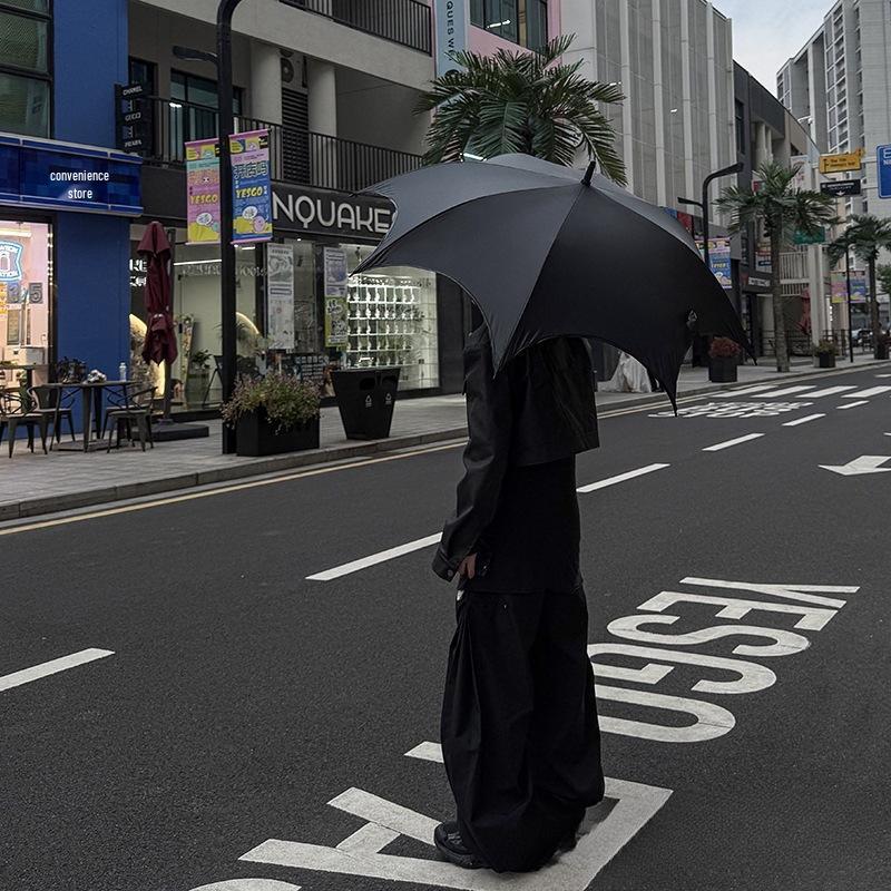 Gothic Long-Handle Women's Automatic Umbrella - Rain or Shine, Black Sun Protection, Dark Subculture Style