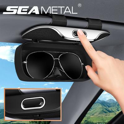 Auto Brillenbox Tragbarer Druckschalter Sonnenbrillenhalter Fahrbrillenetui Auto Sonnenblende Linsen Aufbewahrungsbox