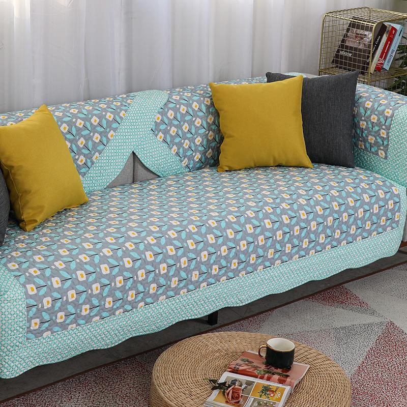 Cotton Sofa Cushion for All Seasons, Fabric Pastoral Leather Non-slip Cushion, Simple Modern All-inclusive Cover Cover