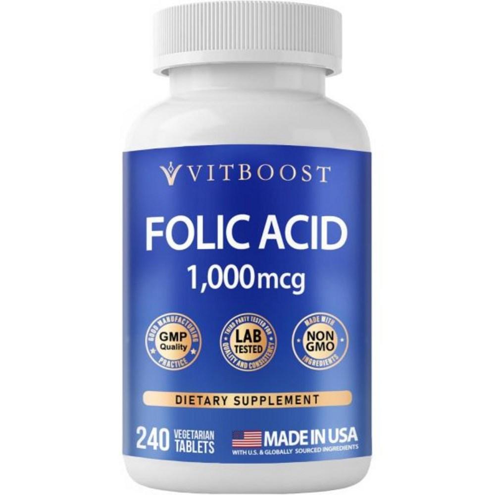 Folic Acid 1000 micrograms 1667 DFE Vitamin B9 Supplement 240 Tablets 1 Tablet