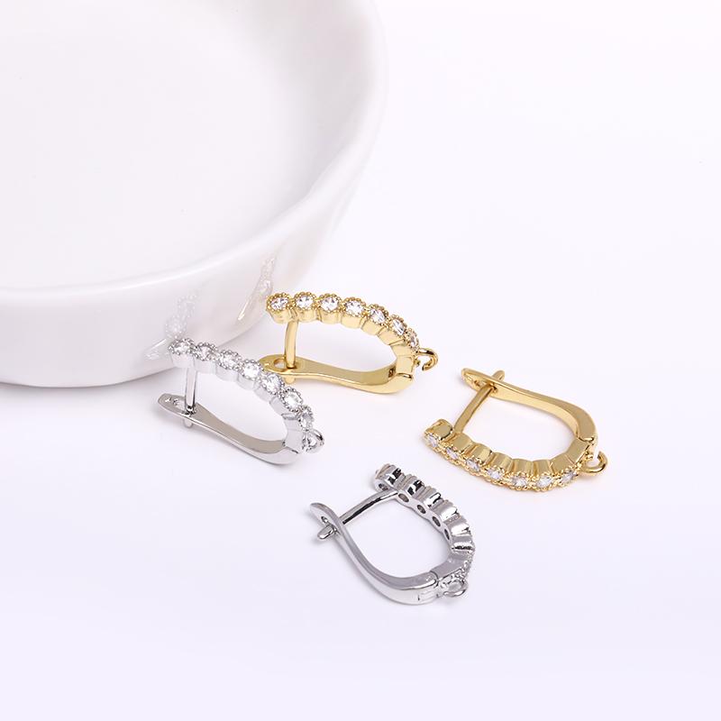 Earring Making Supplies 18K Gold Plated Inlaid Zircon Earring Hooks With Open Jump Ring,DIY Jewelry Accessories Wholesale
