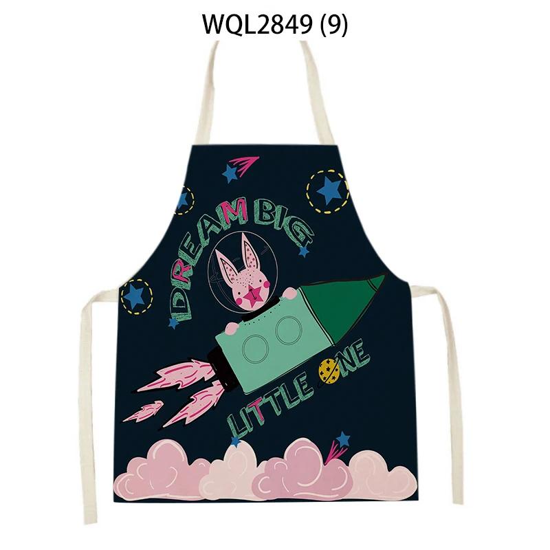 Cute Animal Style Kitchen Aprons Adult Kids Sleeveless Linen Cooking Aprons Cartoon Fox Giraffe Rabbit Pattern Baking Aprons