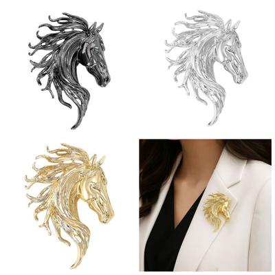 Luxury Glossy Horse Head Brooches Unisex Design Horse Brooches Animal Pins New Year Gifts