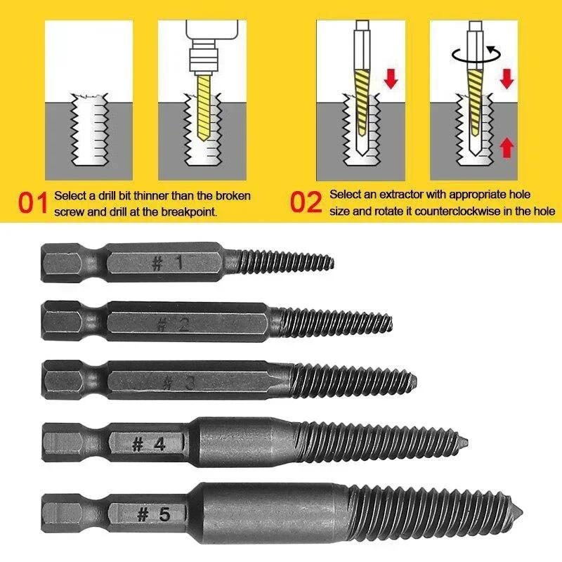 5pcs Screw Extractor Center Drill Bits Guide Set Broken Damaged Bolt Remover Hex Shank and Spanner for Broken Hand Tool