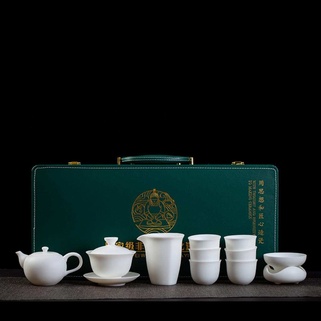 Bai Su Burnt Suet Jade Porcelain Kung Fu Tea Set Business Banking Company Annual Meeting High-end Gifts