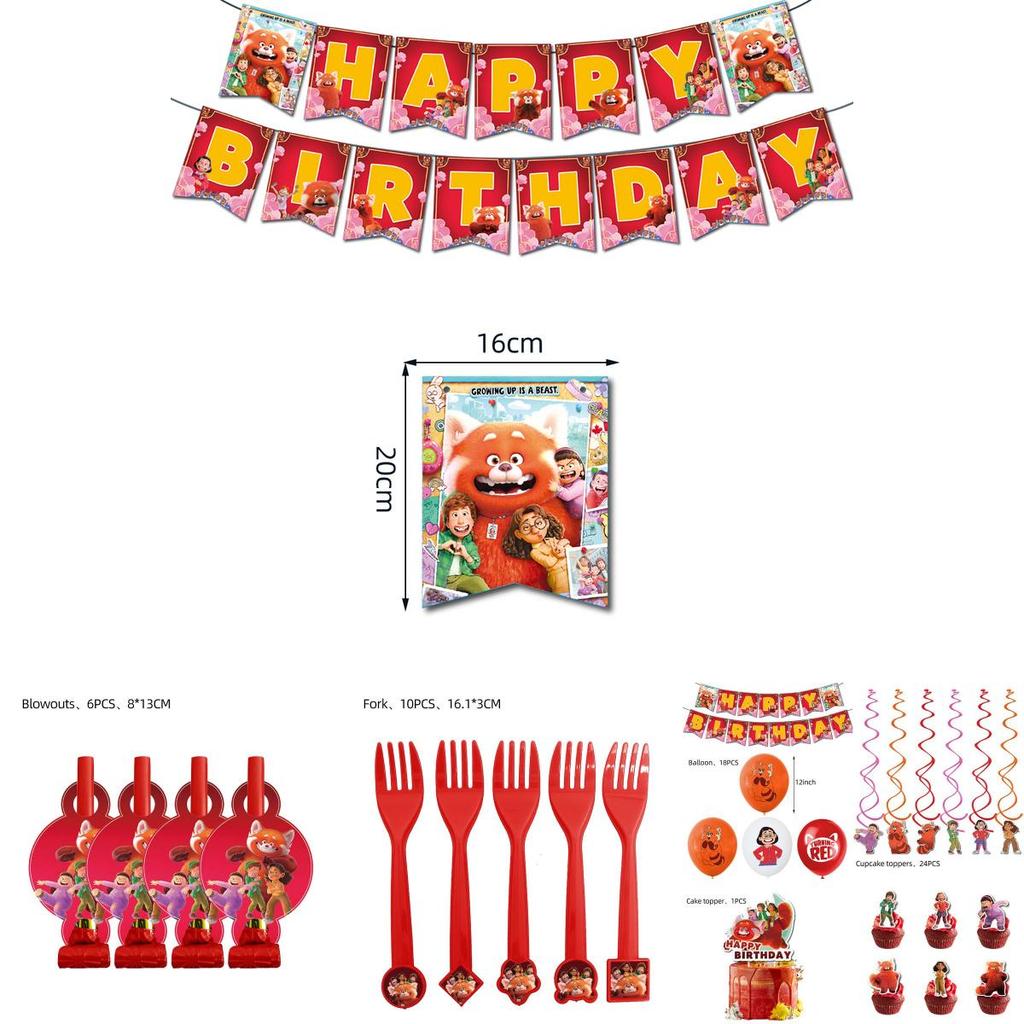 Get Ready For A Turning Red Themed Party With Cartoon Decorations And Gifts