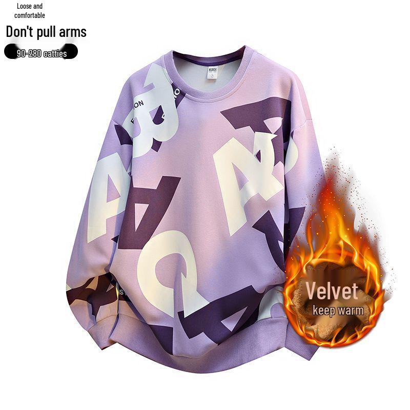 

Men s Plus Size Fleece-Lined Hoodie, L-9XL, Round Neck, Full Print, Warm and Trendy for Autumn/Winter 3XL