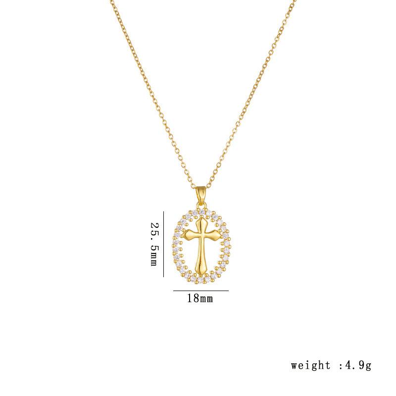 High Grade Round Cross Zircon Pendant Necklace Stainless Steel Trendy Geometric Choker Jewelry Party Gifts For Women Girls