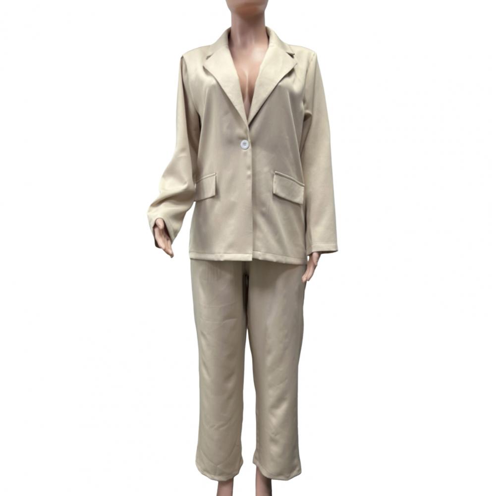 Costume Décontracté pour le Travail Ensemble Tailleur Élégant pour Femme d'Affaires avec Manteau à Revers Bouton Unique Pantalon Droit Taille Haute Long pour Ol