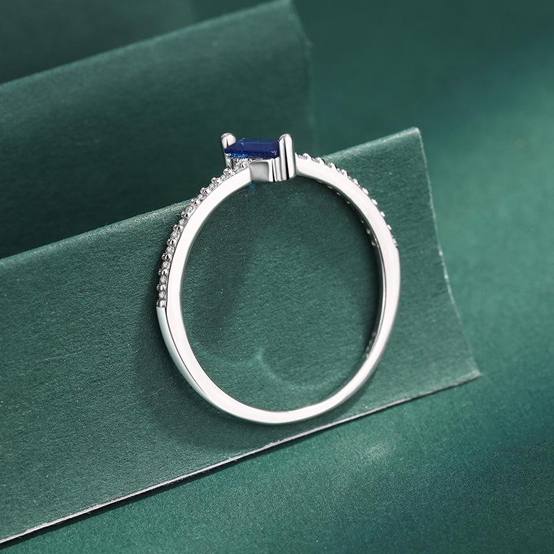 S925 Sterling Silver Geometric Aquamarine Ring for Women - Exquisite, Minimalist Design