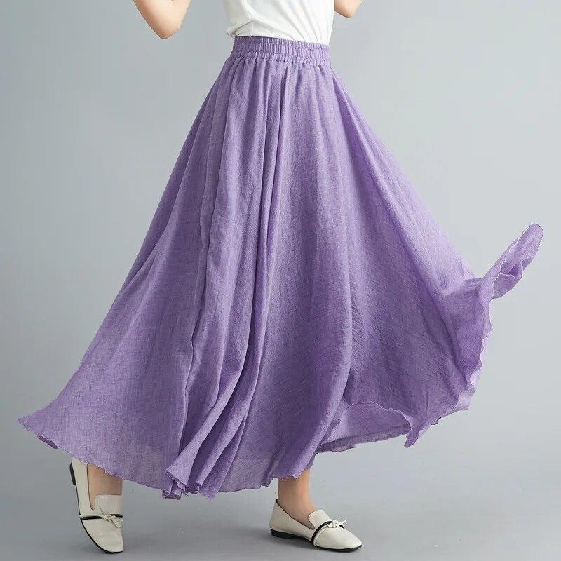 Fashion Solid Cotton Linen Women Skirts Maxi Elegant Harajuku Saia Casual Loose Long Skirt Ladies Clothes