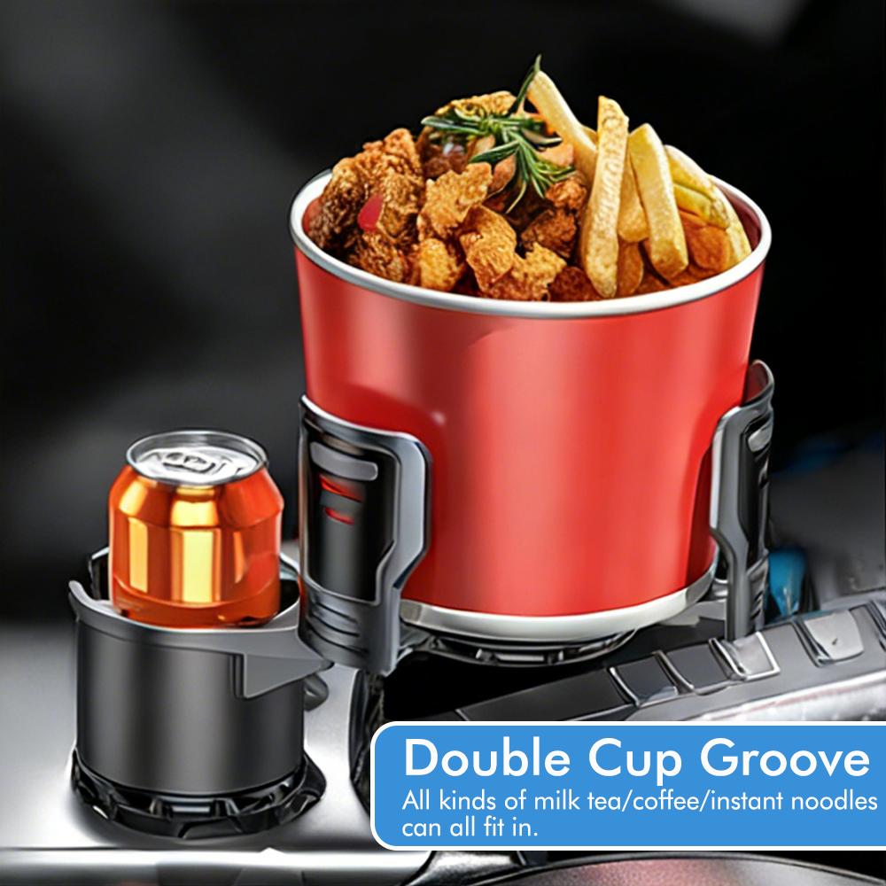 Multi-Functional Dual Cup Holder for Cars 360° Rotating Drink Holder & Instant Noodle Stand Large & Small Sizes with Switch Lock