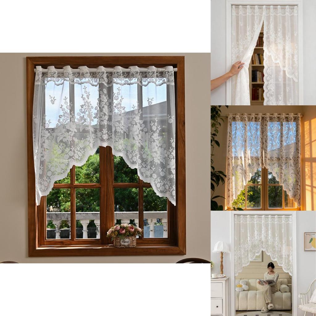 Elegantes Spitzentor-Halbvorhang mit Bogen und Blumenmuster für Wohnzimmer- und Schlafzimmerdekoration