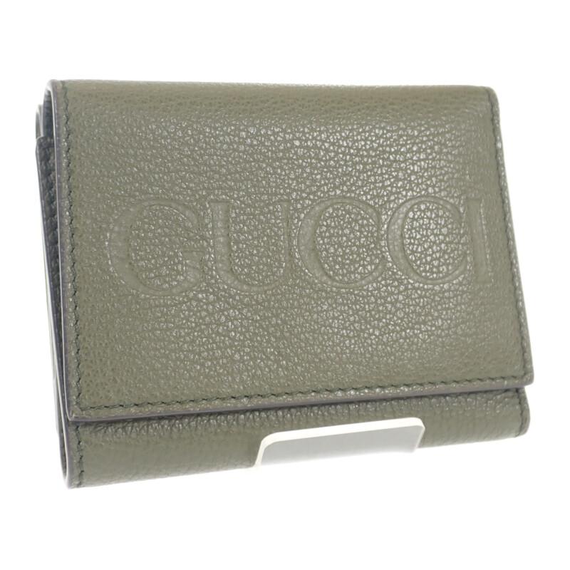 Gucci 7316940E8IG3352 Tri-fold Wallet Khaki Calfskin Mens