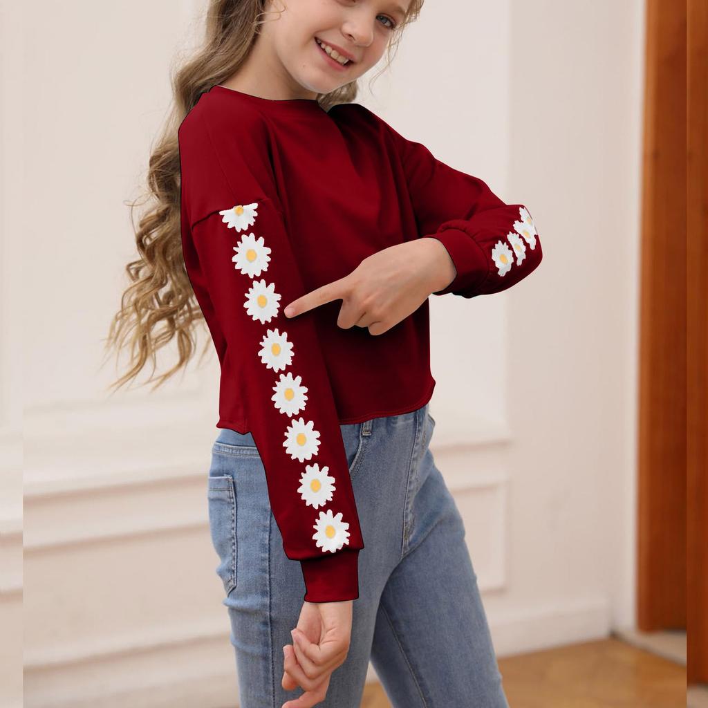 Kids Crop Tops Girls Long Sleeve Tee Shirts Cute Pinted Fashion Sweatshirt Pullover Top