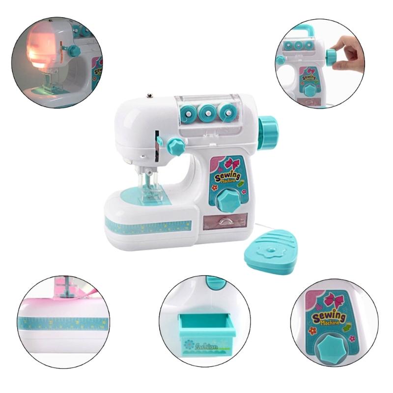 Children Electric Sewing Machine Toy with LED Pretend Play Emulational Educational Household Baby Girls Gift Play Set