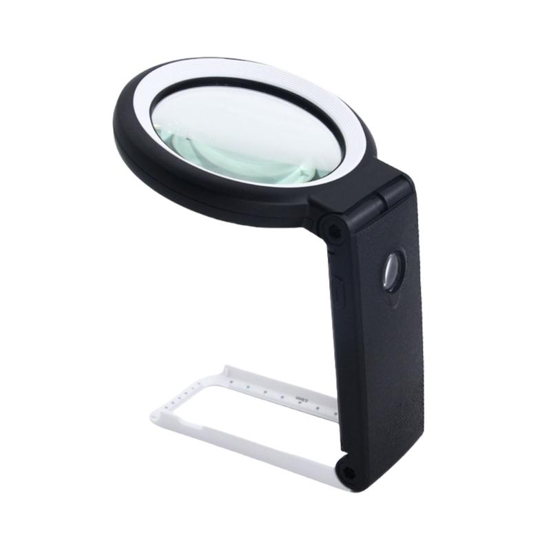 

Large Lens Lighted Magnifying Glass 18 LED Handheld With Stand For Reading Close Work Coin Jewelry Macular Degeneration чорний/білий