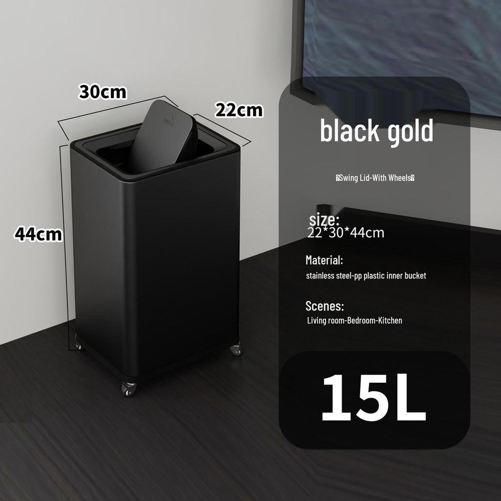 Einfacher Moderner Edelstahl-Mülleimer mit Rädern – Vertikaler Klappdeckel, Quadratisches Design für Küche & Wohnzimmer