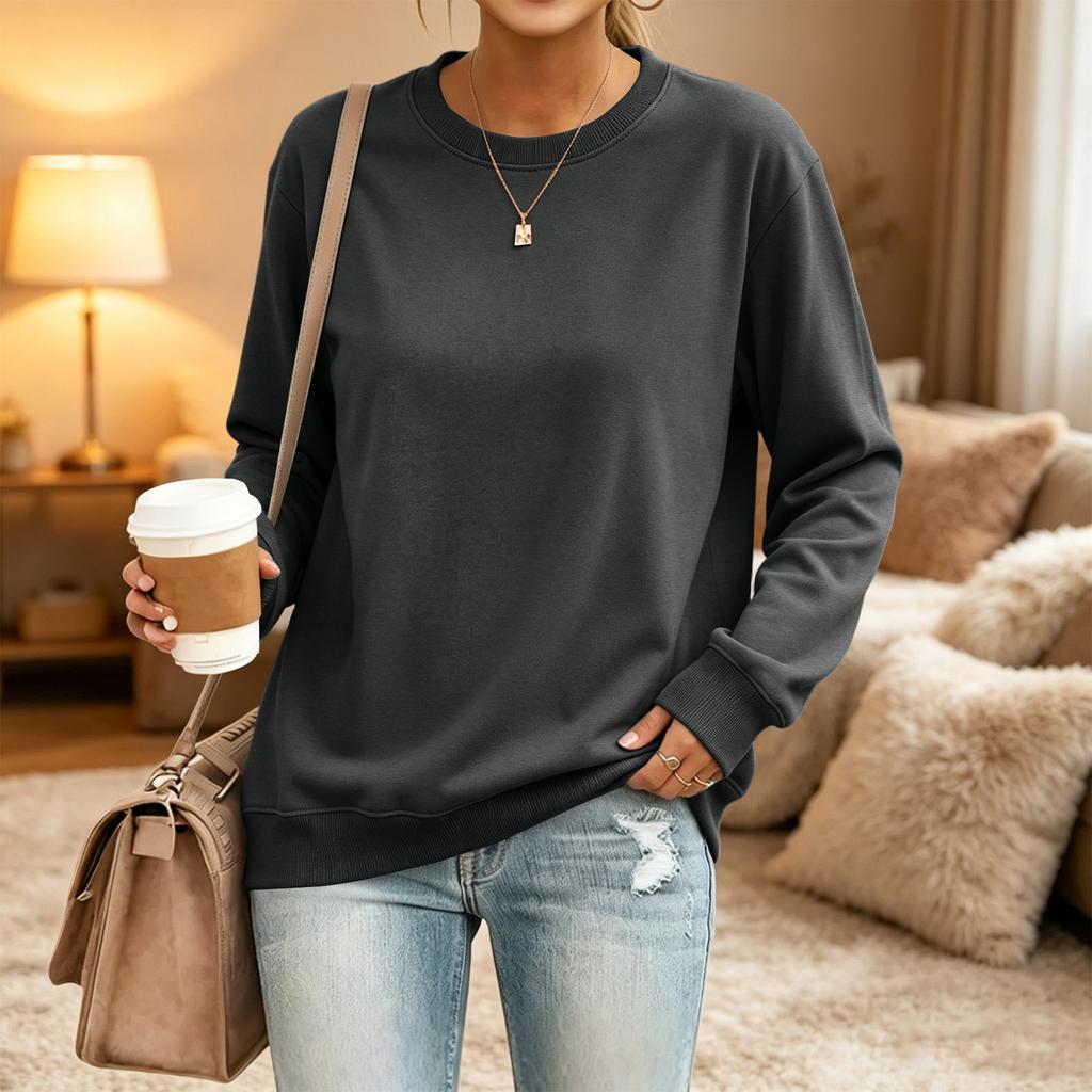 Women's Loose Fit Neck Long Sleeve Sweatshirt Pullover Casual Top