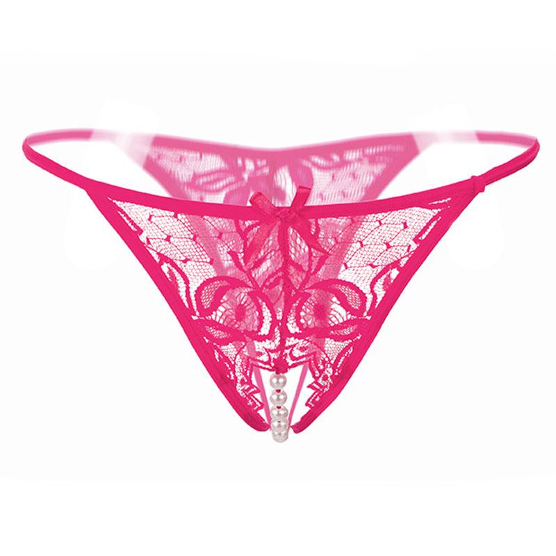 Sexy Höschen mit niedriger Taille für Frauen mit Perlen-G-String und offenem Schritt KL09
