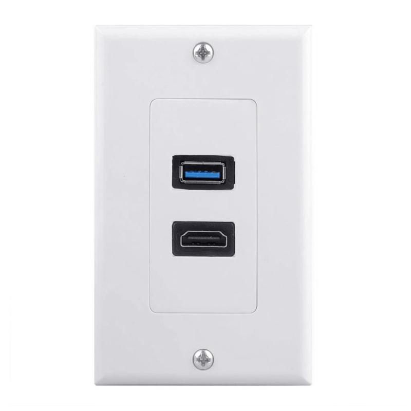 HDMIs USB3.0 Wall Plate USB3.0 Charger HDMIs Port Receptacle for Charging Supports 4K Ethernet Face Plate Office Setups 1
