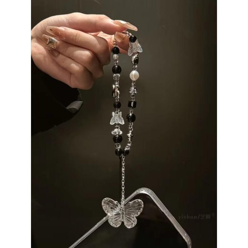 Exquisite Black Color Butterfly Phone Charm for Women Chic European Elegant Short Phone Charm Strap Fashion Phone Accessories