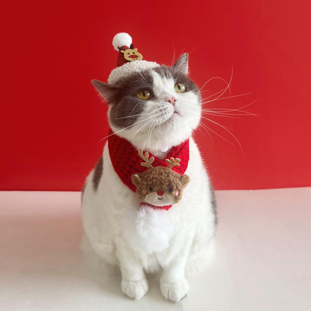 

Pet Cat Christmas Knitted Scarf Winter Soft Santa Claus Knit Scarves for Dog Cats Pet Adjustable Costume Scarf Cat Supplies Set S