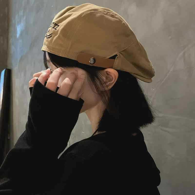 Retro Beret Women's Spring and Autumn Versatile, Showing a Small Face, Wearing a Forward Hat, Korean Big Head Circumference Newsboy Hat
