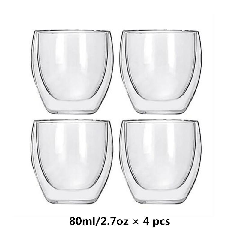 Double Wall Glass Cups Espresso Coffee Mugs Heat-Resistant Transparent 80/250/350/450ml with Double Bottom for Home & Kitchen