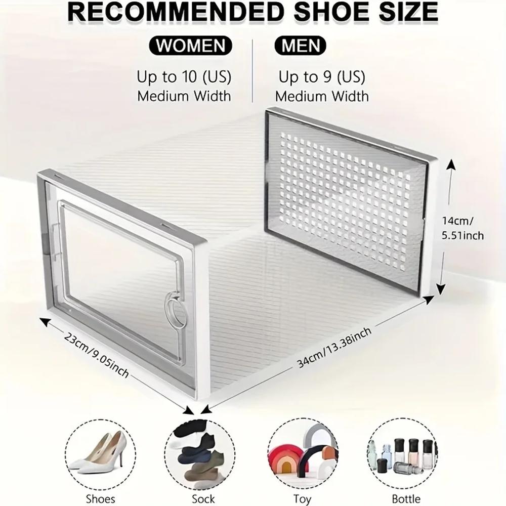 6 Stück modulare platzsparende Schuhbox mit großer Kapazität, transparenter stapelbarer Kunststoff mit Deckel, Sneaker-Displaybox, B