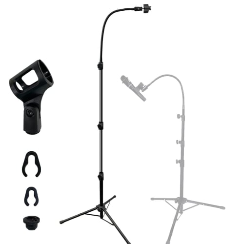 Socpuro Gooseneck Microphone Stand, Performance Microphone Tripod Stand with 360-Degree Swivel Arm, Compact, Portable, Foldable, Lightweight, Adjustab