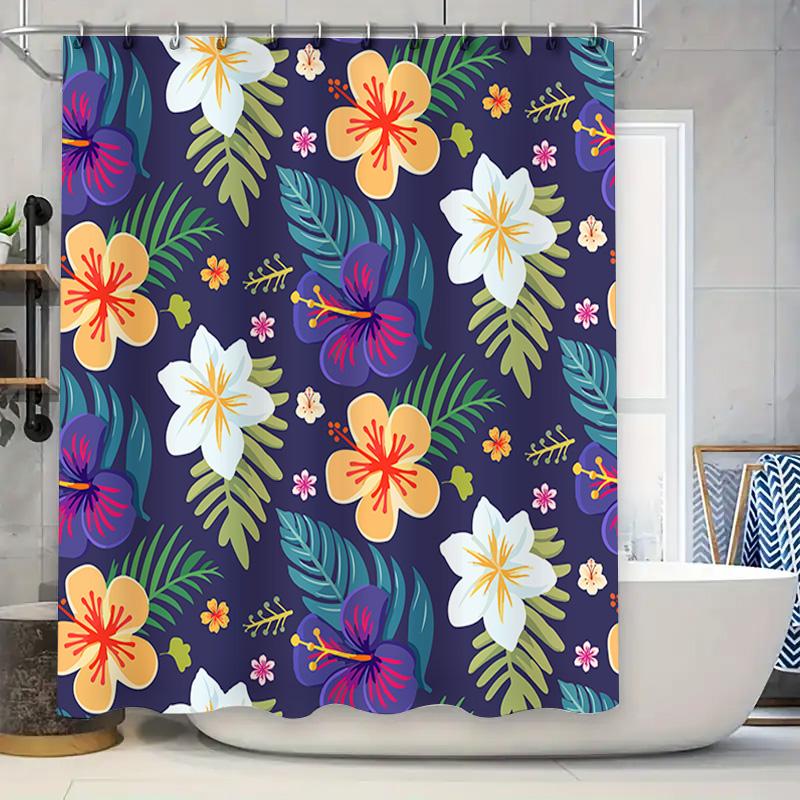 

Tropical Flowers Bath Shower Curtain Waterproof Polyester Home Decor Customizable Size High-Quality Printing Blue 90x180cm
