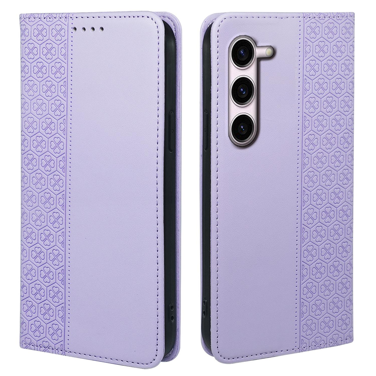 

For Samsung Galaxy S23 Case Four Leaf Clover Leather Flip Phone Cover Stand Wallet Light Purple