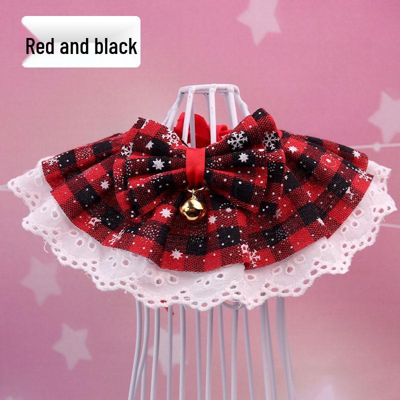 Christmas Jingle Bell Pet Snood: Organza Lace Cat & Dog Collar Scarf