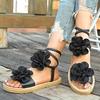 Comemore Summer Female Beach Sandals Outer Wear Thick Bottom Shoes Large-sized Ankle Lace-up Roman Flower Sandales for Women