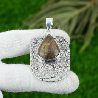 925 Sterling Silver Natural Fruit Jasper Handmade Bezel Engagement Boho Pendant