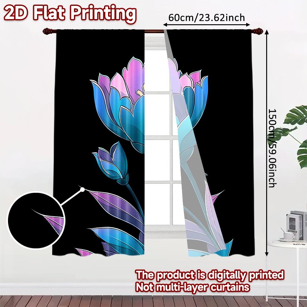 Set Of 2 Flat Printing Curtains Without Rod Glow Gradient Flower Valentine Is Day Festival Creative Versatile Durable Curtain Made Polyester