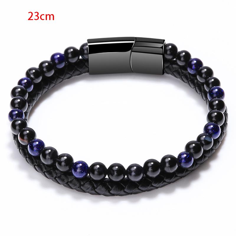 Volcano Tiger Eye Beaded Natural Stone Bracelet For Men And Women Cowhide Rope Bracelet Hand Jewelry