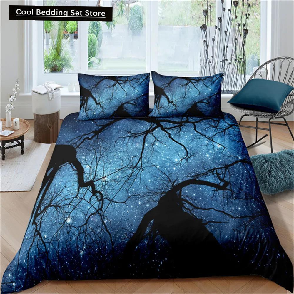 Moon Night Scene King Queen Duvet Cover Red Dark Sky Sunset Clouds Bedding Set Teens Adults Forest 2/3Pcs Polyester Quilt Cover