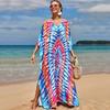 Colorful Printed Boho Beach Kaftan Dress Women Plus Size Maxi Summer Cover Up Rayon Bathing Suit
