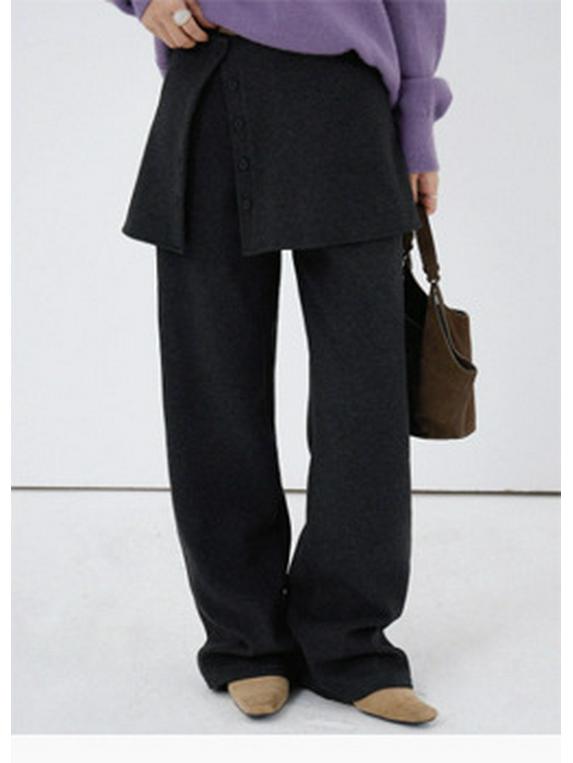 Miu-Style High-Waisted Pleated A-Line Mid-Length Wool Blend Skirt - Women's Versatile Solid Color Slimming Design
