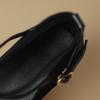 Fashion Women's New Spring and Autumn Square Head Splicing Elastic Metal Belt Buckle Middle Heel Large Retro Work Single Shoes