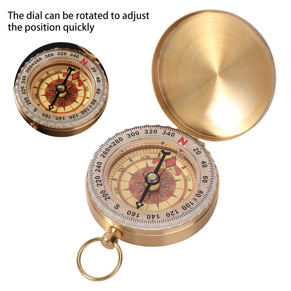 Brass Material Outdoor Compass Copper Camping Compass High-Grade Portable Pocket Compass Hiking